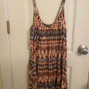 Geometric Patterned Orange and Black Dress